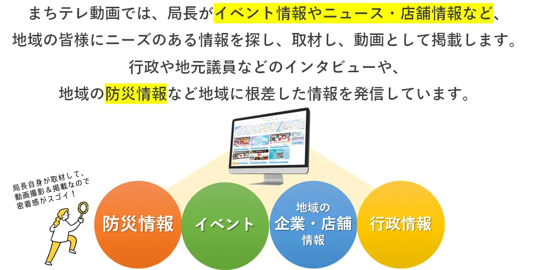 まちテレ動画では防災情報や地域情報を発信